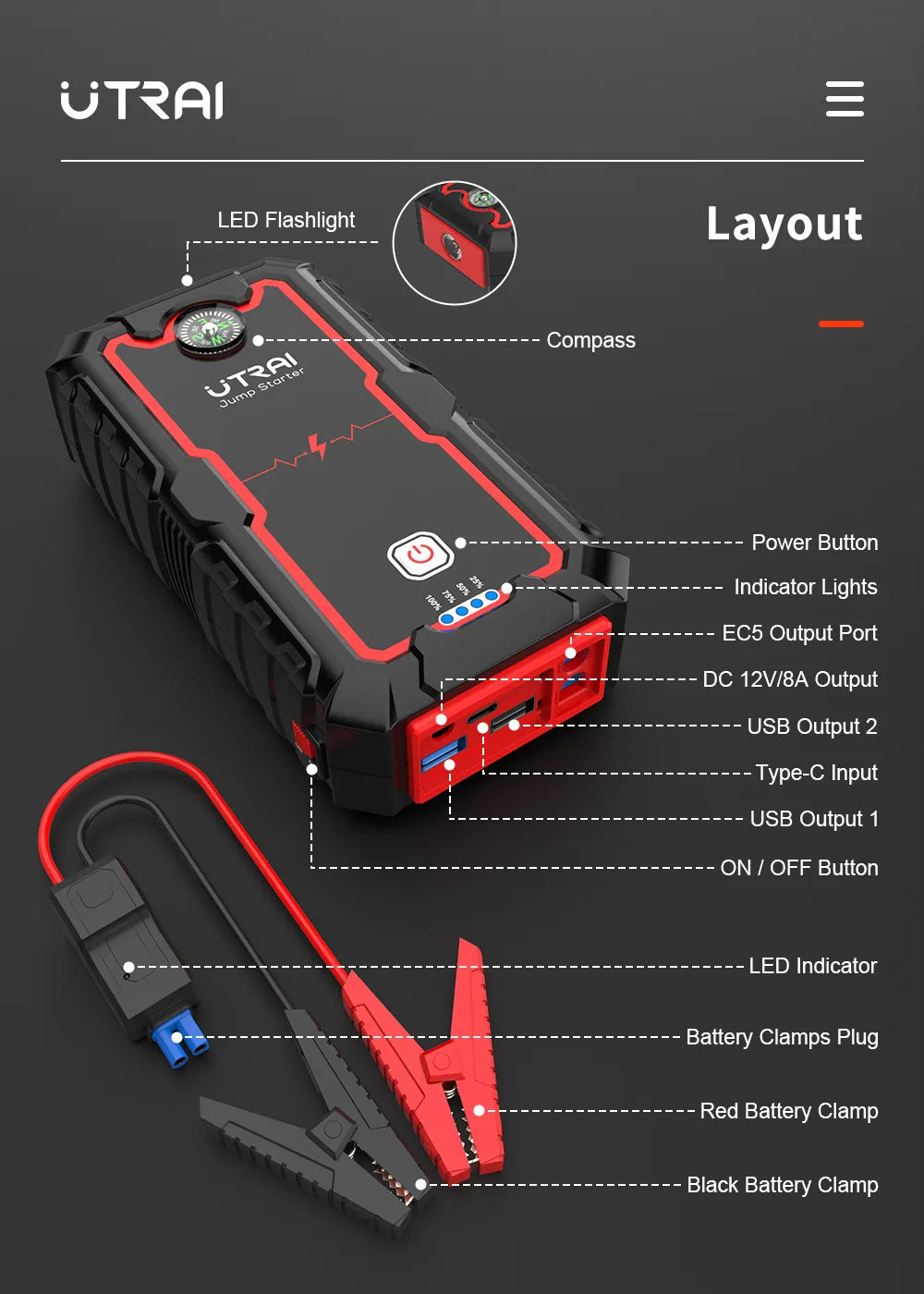 UTRAI 2000AMP Booster / Démarreur Batterie Vehicule