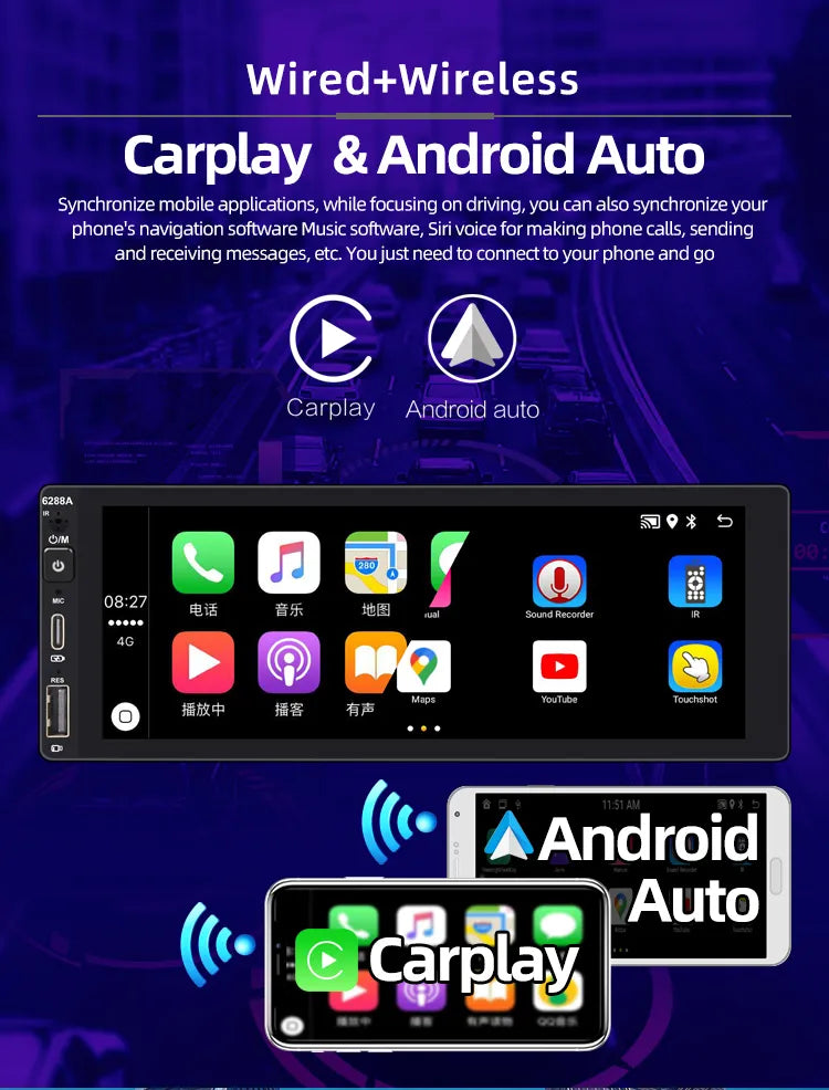 Poste 1 Din Universel  6.9 Pouce CarPlay Bluetooth Tout Vehicule